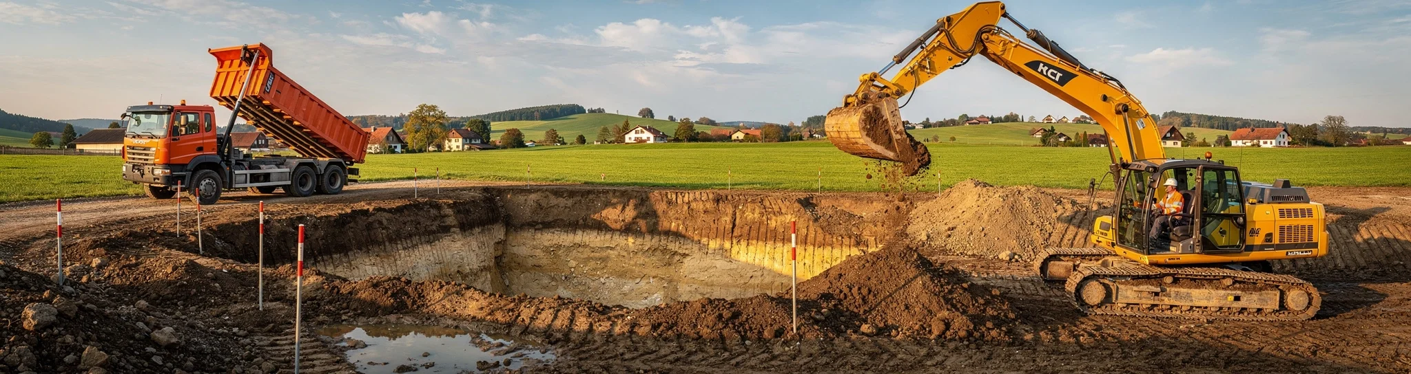 Maschinenpark fuer Baggerarbeiten in Karben